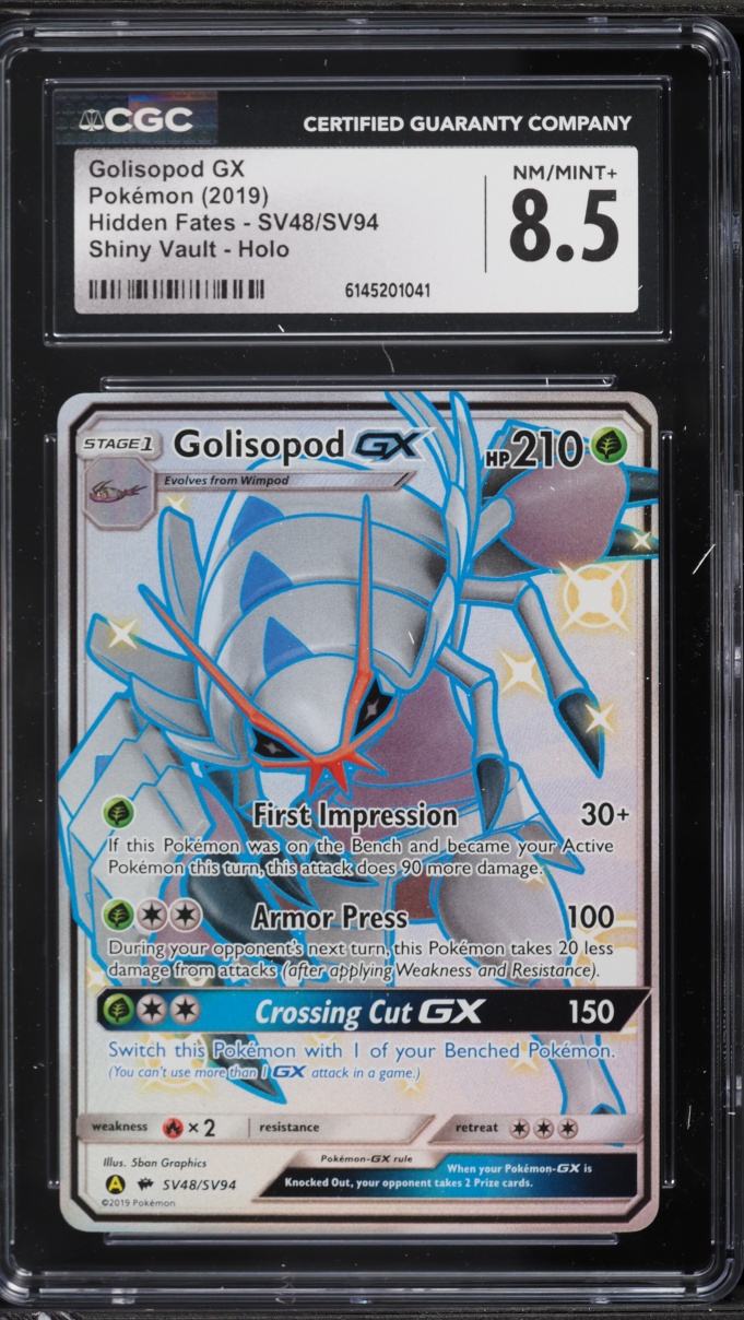 2019 Pokemon Sun & Moon Hidden Fates Shiny Vault Full Art Golisopod GX #SV48 CGC 8.5 NM-MT+