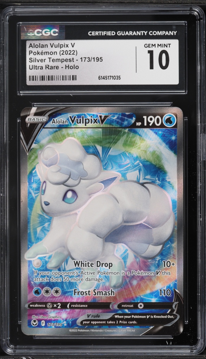 2022 Pokemon Sword & Shield Silver Tempest Full Art Alolan Vulpix V #173 CGC 10 GEM MINT