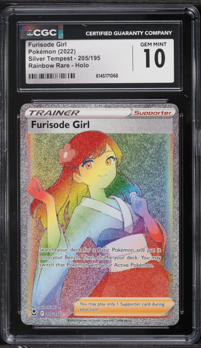 2022 Pokemon Sword & Shield Silver Tempest Rainbow Rare Furisode Girl #205 CGC 10 GEM MINT
