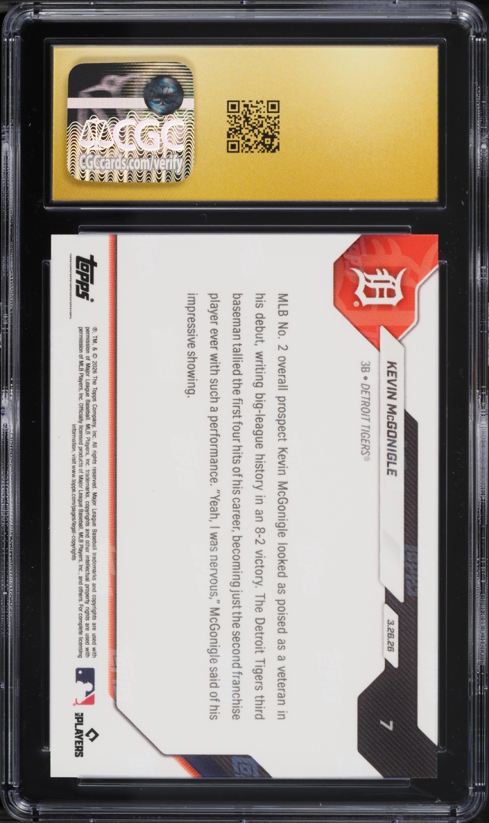 2026 Topps Now Kevin McGonigle ROOKIE #7 CGC 10 PRISTINE