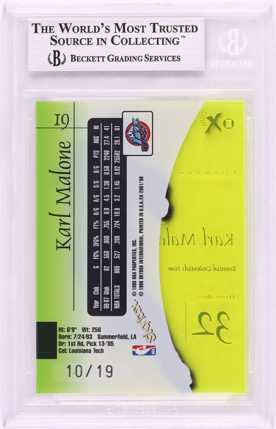 1997 Skybox E-X2001 Essential Credentials Now Karl Malone /19 #19 BGS 8.5 NM-MT+