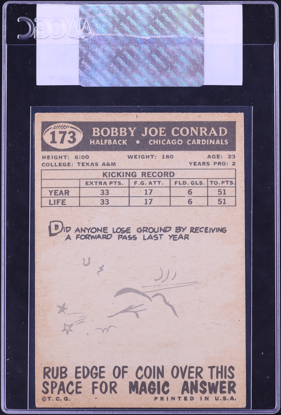 1959 Topps Football Bobby Joe Conrad #173 CGC AUTH
