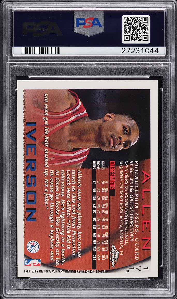 1996 Topps Chrome Refractor Allen Iverson ROOKIE RC #171 PSA 10 GEM MINT