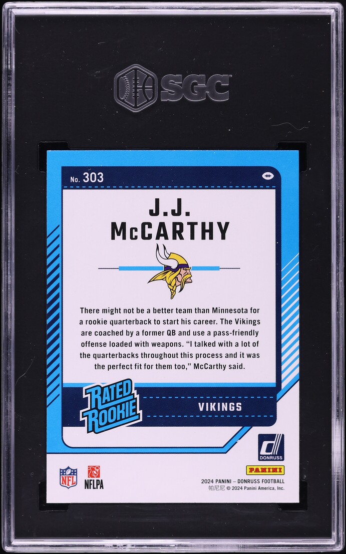 2024 Donruss Football J.J. McCarthy ROOKIE #303 SGC 9 MINT