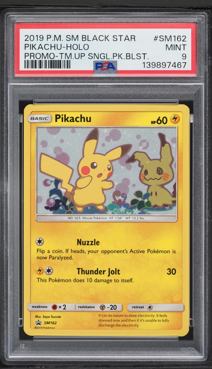 2019 Pokemon Sun & Moon Promo Team Up Holo Pikachu #SM162 PSA 9 MINT