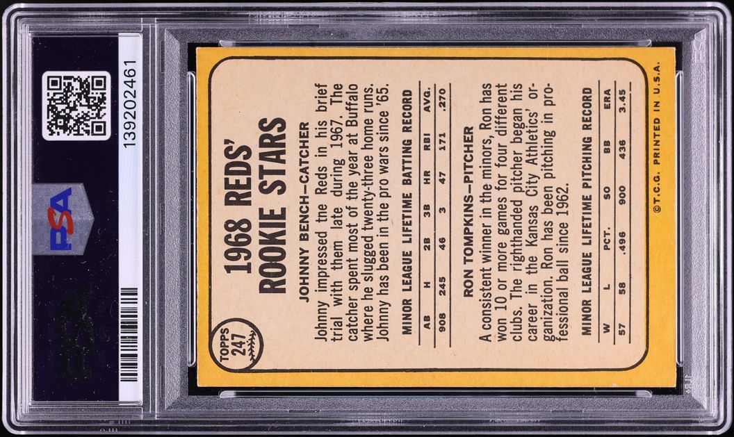 1968 Topps Johnny Bench ROOKIE AUTO DNA 10 #247 PSA 6 EXMT