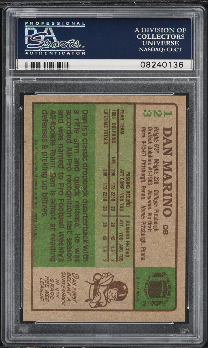 1984 Topps Football Dan Marino ROOKIE #123 PSA 10 GEM MINT