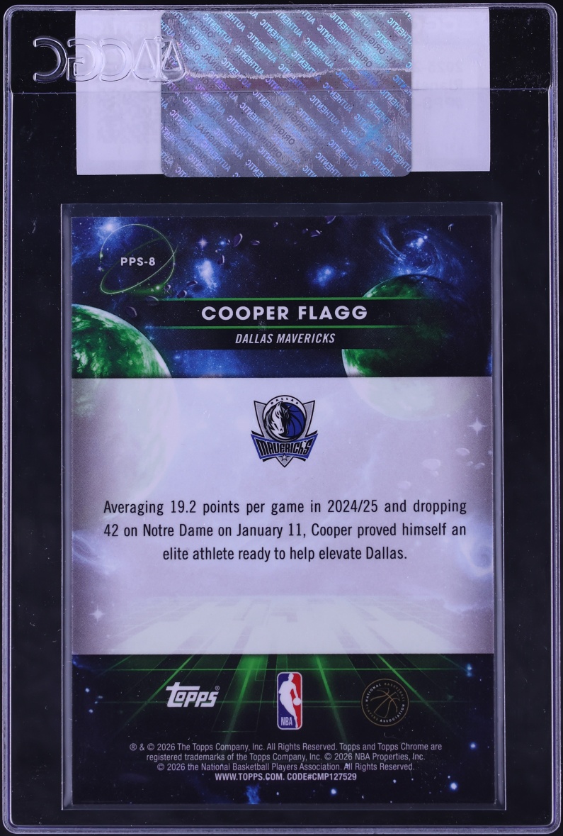 2025 Topps Chrome Cosmic Planetary Pursuit Sun Cooper Flagg ROOKIE #PPS-8 CGC AUTH