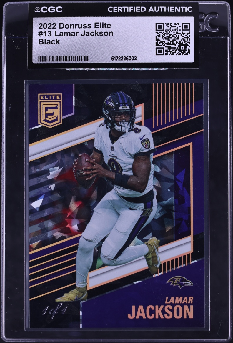 2022 Donruss Elite Black Lamar Jackson 1/1 #13 CGC AUTH