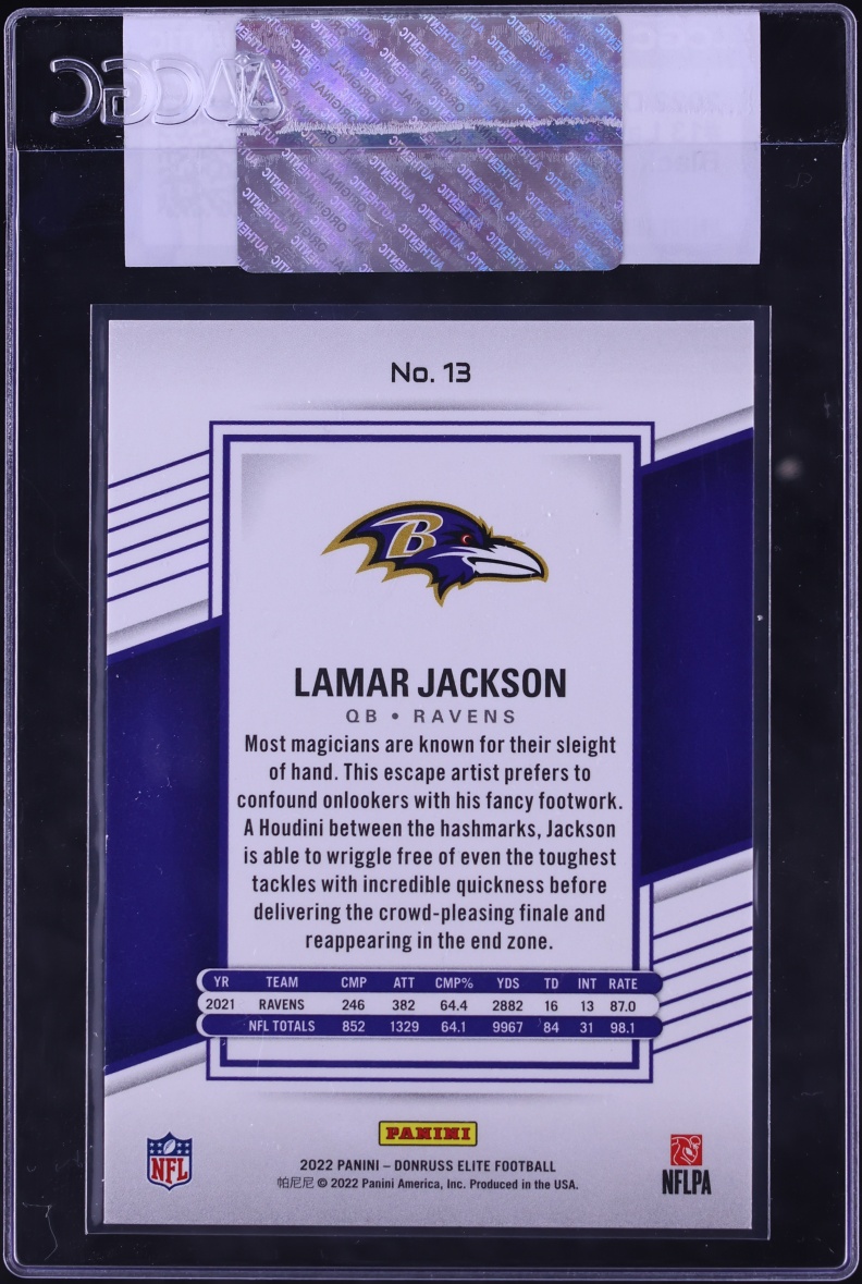 2022 Donruss Elite Black Lamar Jackson 1/1 #13 CGC AUTH