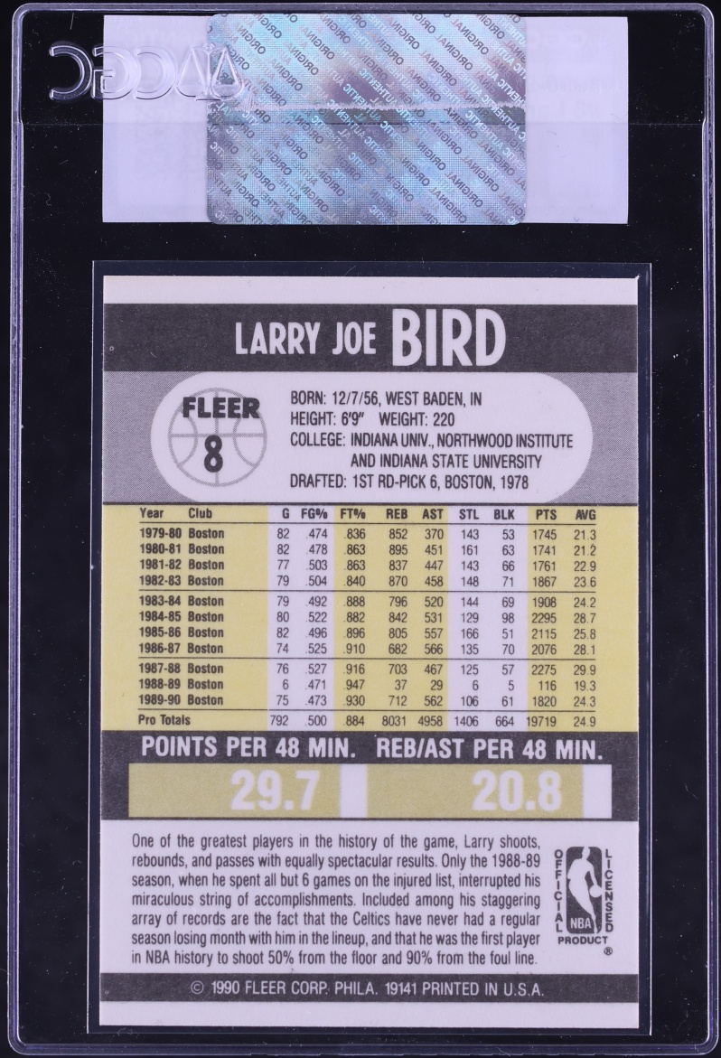 1990 Fleer Basketball Larry Bird #8 CGC AUTH