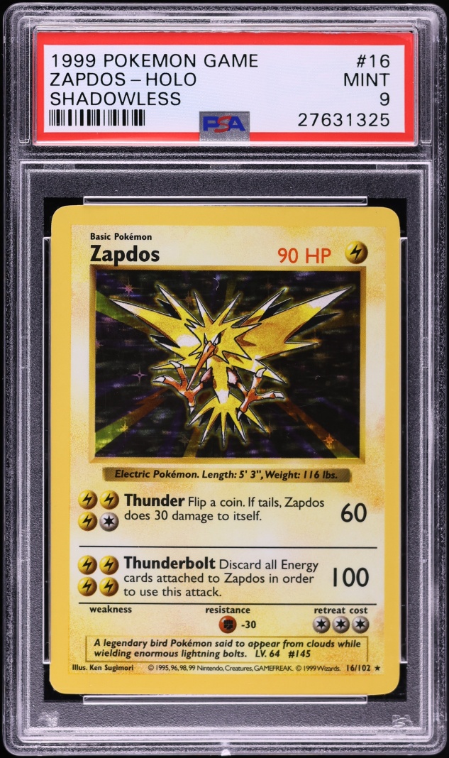 1999 Pokemon Base Set Shadowless Holo Zapdos #16 PSA 9 MINT