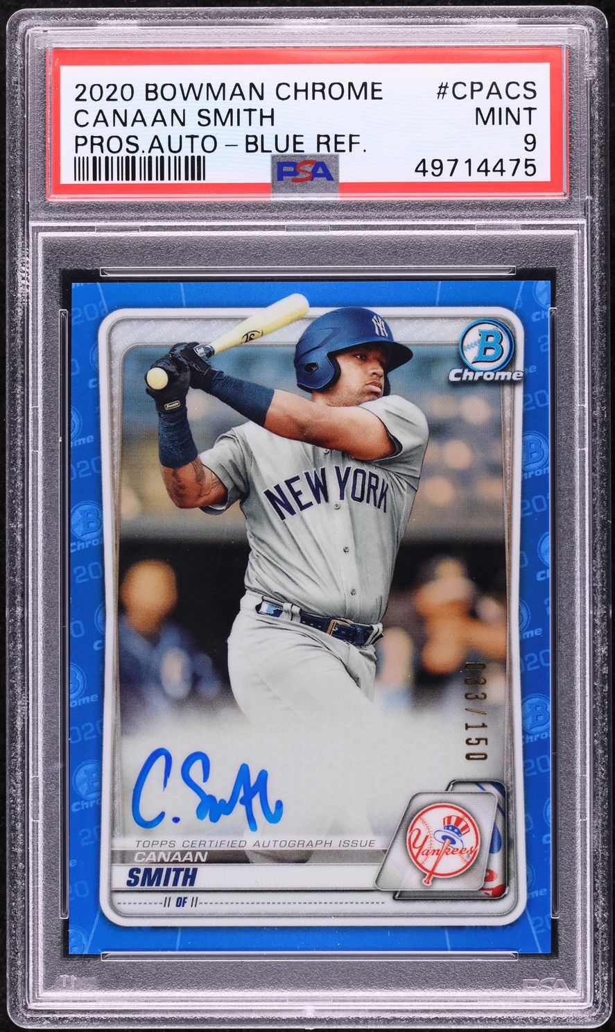 2020 Bowman Chrome Blue Refractor Canaan Smith PROSPECT AUTO /150 #CPACS PSA 9