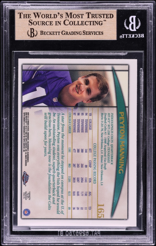 1998 Topps Chrome Peyton Manning ROOKIE #165 BGS 9.5 GEM MINT