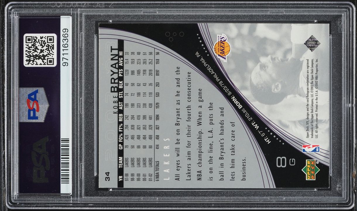2002 SPx Basketball Kobe Bryant #34 PSA 8 NM-MT
