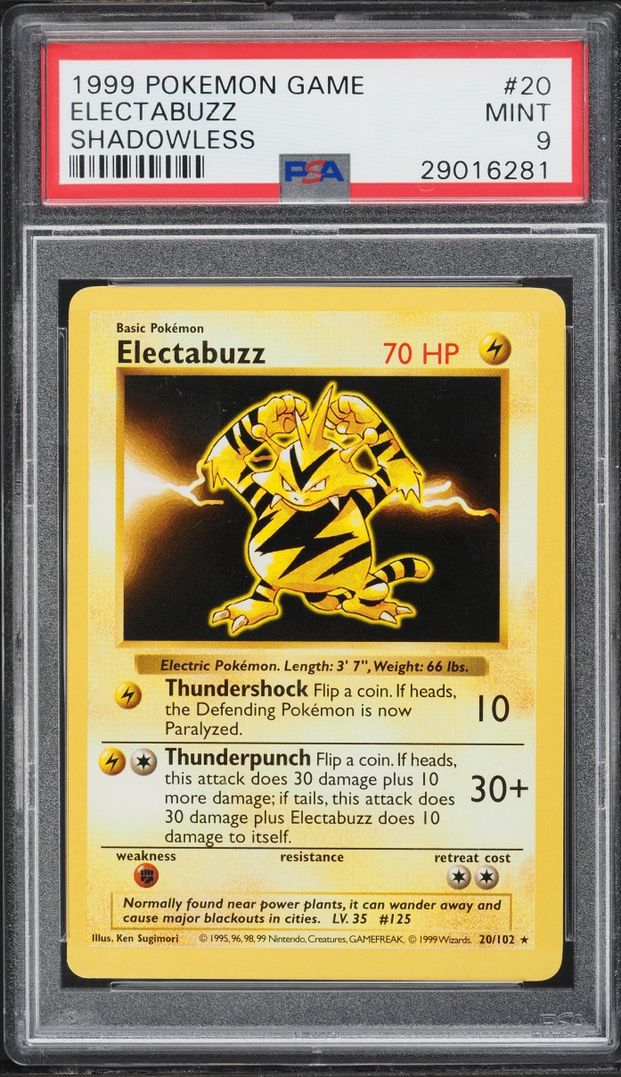 1999 Pokemon Base Set Shadowless Electabuzz #20 PSA 9 MINT