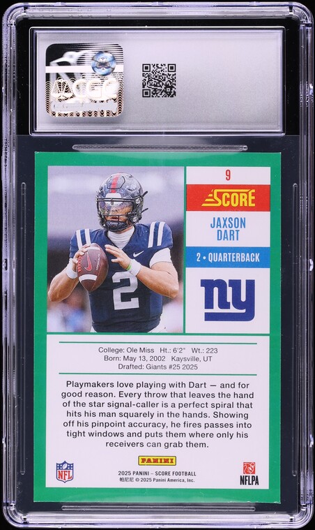 2025 Score Anniversary Jaxson Dart ROOKIE #9 CGC 8 NM-MT