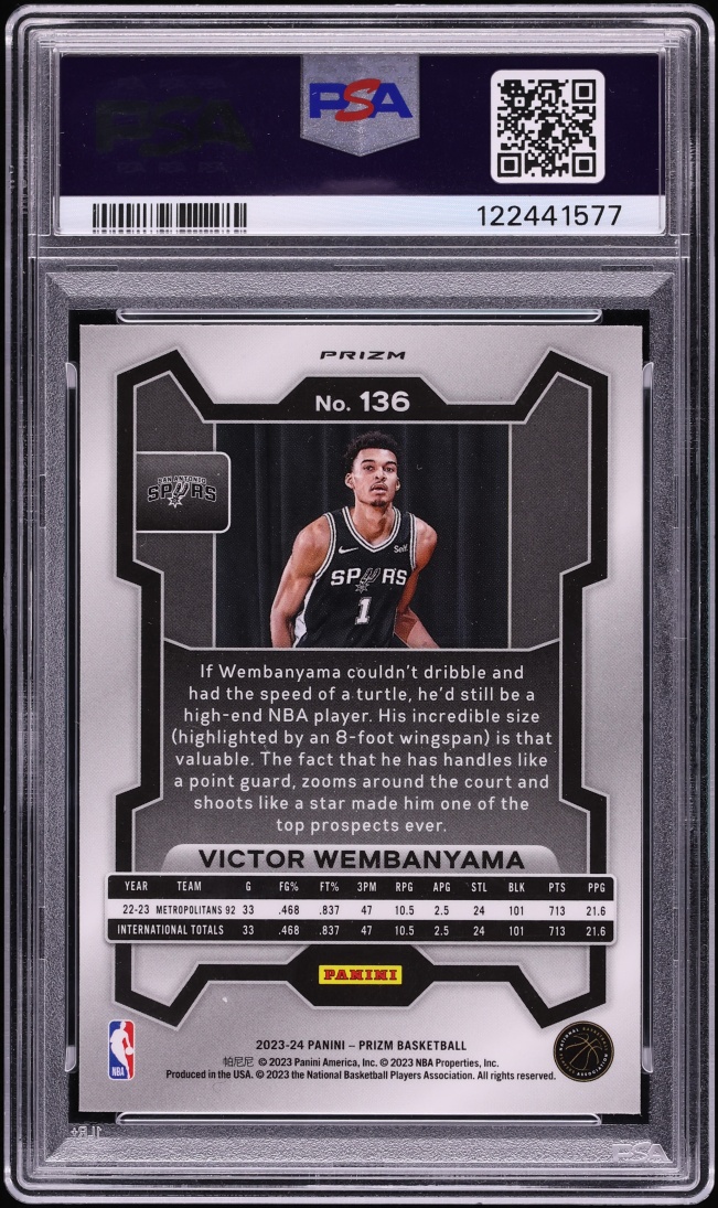 2023 Panini Prizm Silver Victor Wembanyama ROOKIE #136 PSA 10 GEM MINT