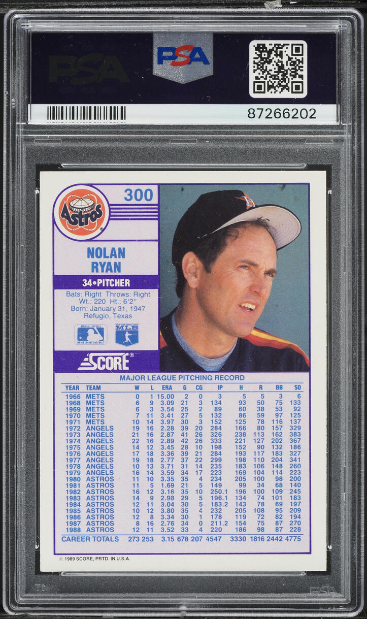 1989 Score Nolan Ryan #300 PSA 10 GEM MINT