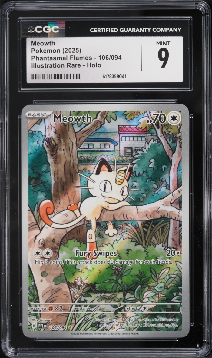 2025 Pokemon Mega Evolution Phantasmal Flames IR Meowth #106 CGC 9 MINT