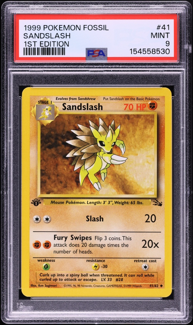 1999 Pokemon Fossil 1st Edition Sandslash #41 PSA 9 MINT