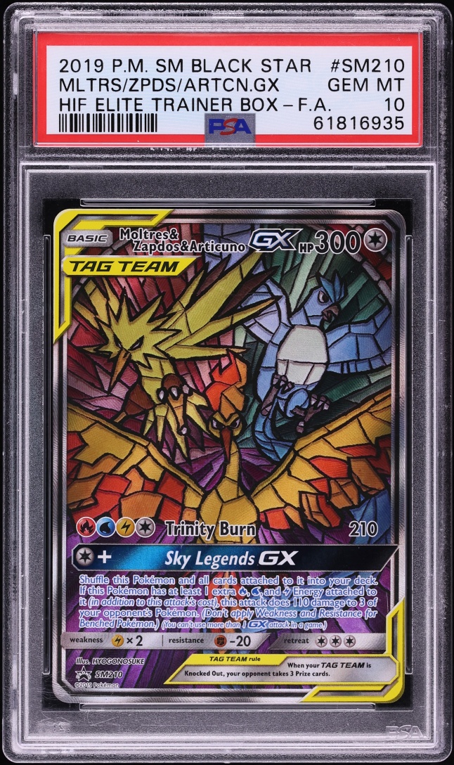 2019 Pokemon SM Promo Hidden Fates ETB Full Art Moltres & Zapdos & Articuno GX #SM210 PSA 10