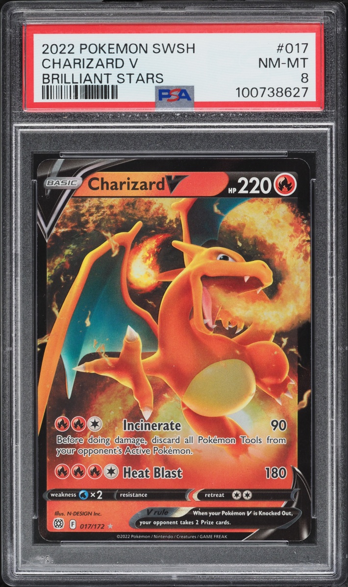 2022 Pokemon Sword & Shield Brilliant Stars Holo Charizard V #17 PSA 8 NM-MT
