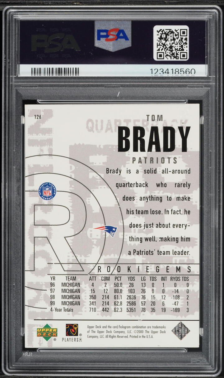 2000 Black Diamond Tom Brady ROOKIE #126 PSA 6 EXMT