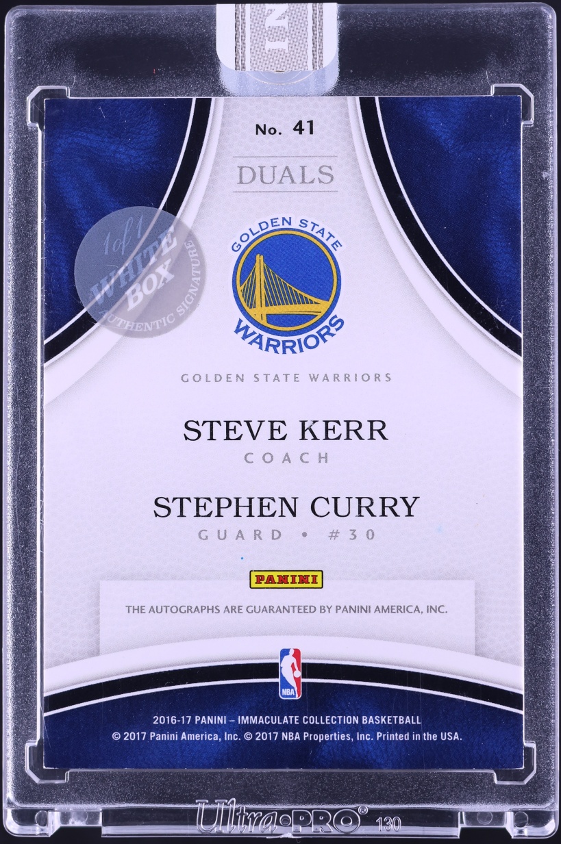 2016 Immaculate Collection Duals White Box Steve Kerr & Stephen Curry AUTO 1/1 #41