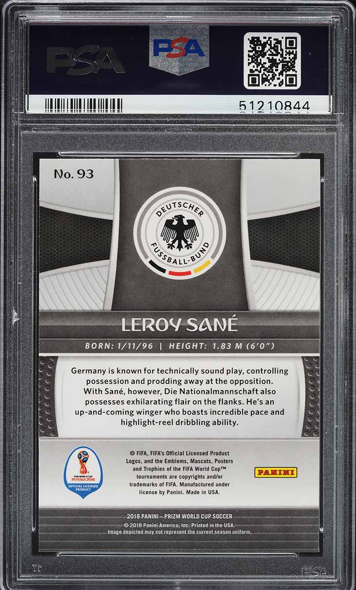 2018 Panini Prizm World Cup Leroy Sane ROOKIE #93 PSA 10 GEM MINT