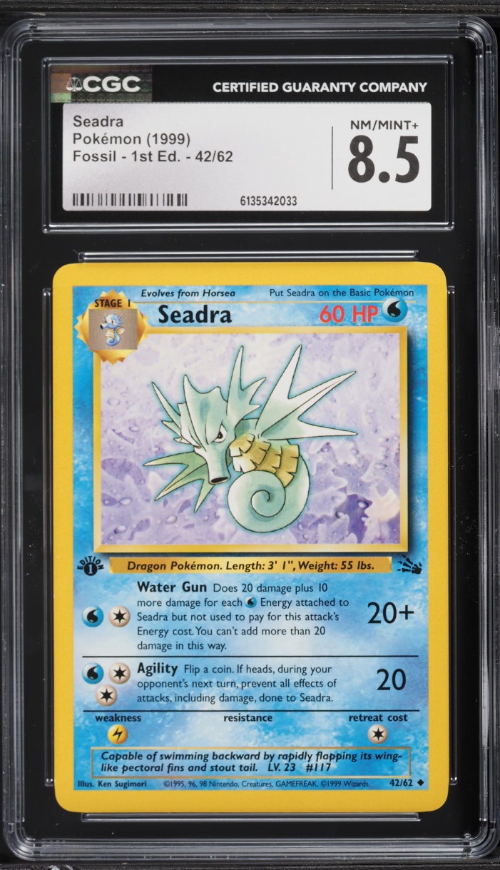 1999 Pokemon Fossil 1st Edition Seadra #42 CGC 8.5 NM-MT+