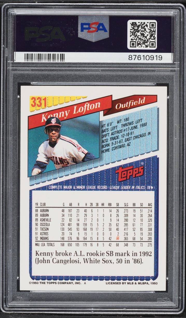 1993 Topps Gold Kenny Lofton #331 PSA 8 NM-MT