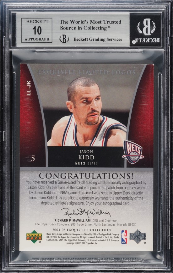 2004 Exquisite Collection Limited Logos Jason Kidd PATCH AUTO 50/50 #LL-JK BGS 8.5 NM-MT+ - Photo 2