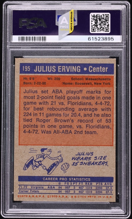 1972 Topps Basketball Julius Erving ROOKIE #195 PSA 7 NRMT - Photo 2