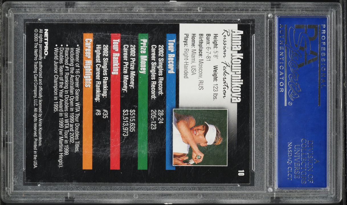 2003 Netpro Tennis Anna Kournikova ROOKIE #10 PSA 9 MINT