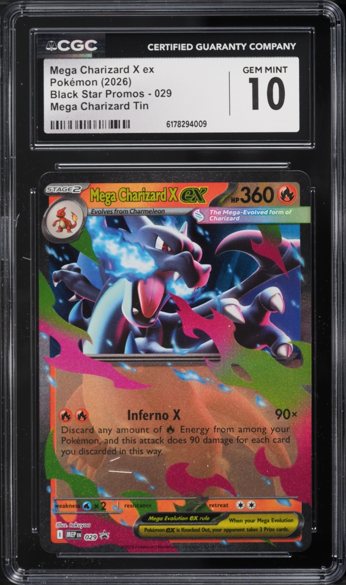 2026 Pokemon Mega Evolution Black Star Promo Tin Mega Charizard X Ex #29 CGC 10 Gem Mint