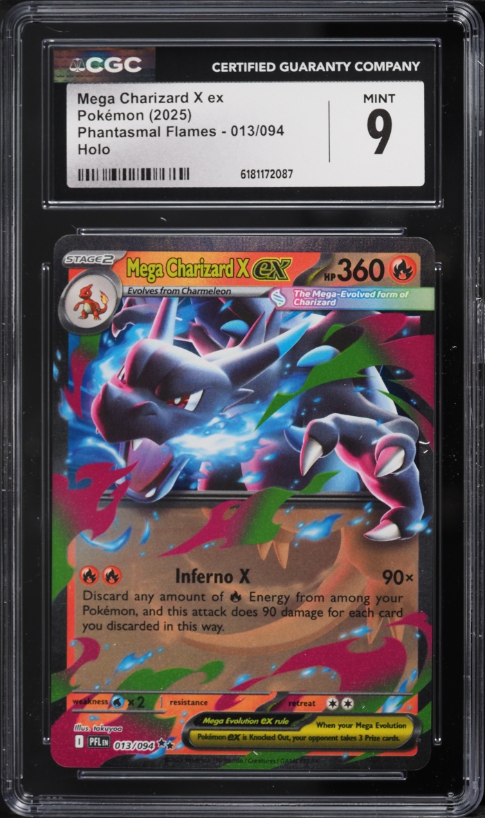 2025 Pokemon Mega Evolution Phantasmal Flames Holo Mega Charizard X Ex #13 CGC 9 Mint