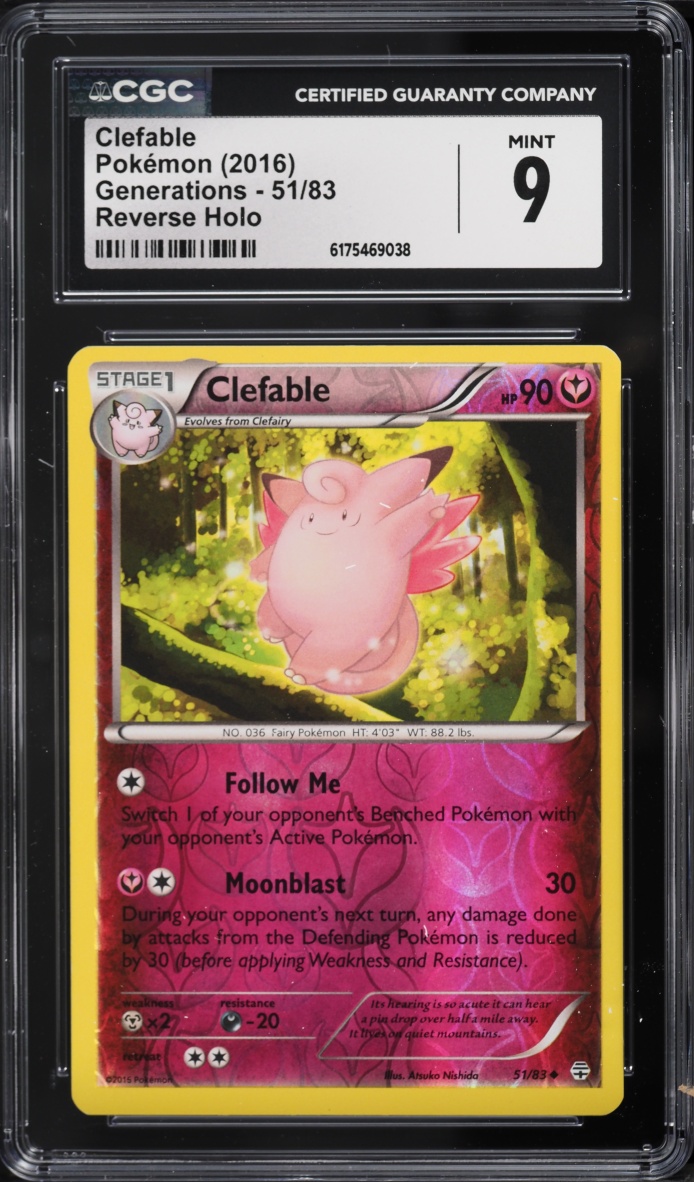 2016 Pokemon Xy Generations Reverse Holo Clefable #51 CGC 9 Mint