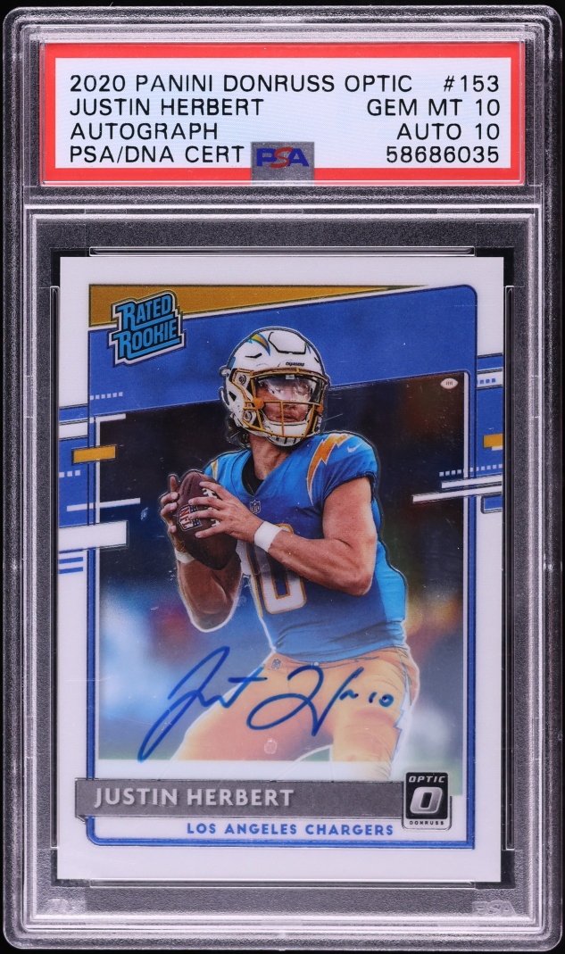 2020 Donruss Optic Justin Herbert ROOKIE AUTO DNA 10 /150 #153 PSA 10 GEM MINT