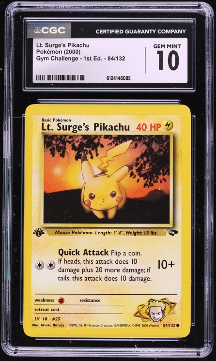 2000 Pokemon Gym Challenge 1st Edition Lt Surge's Pikachu #84 CGC 10 GEM MINT