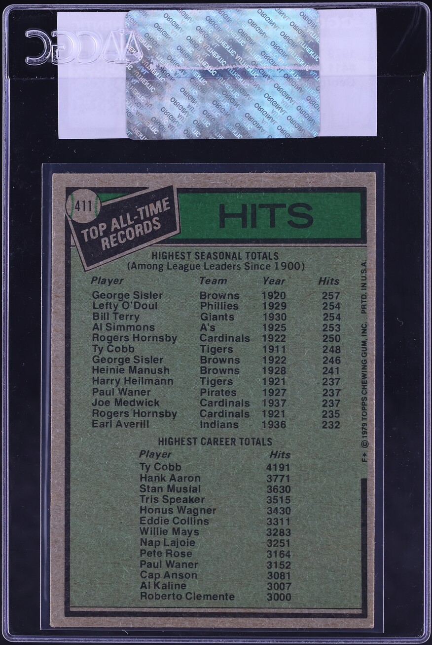 1979 Topps George Sisler Ty Cobb ALL-TIME RECORD HOLDERS #411 CGC AUTH