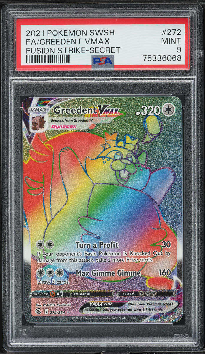 2021 Pokemon Sword & Shield Fusion Strike Rainbow Rare Greedent VMAX #272 PSA 9