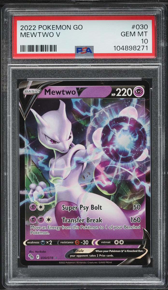 2022 Pokemon Sword & Shield Pokemon GO Full Art Mewtwo V #30 PSA 10 GEM MINT