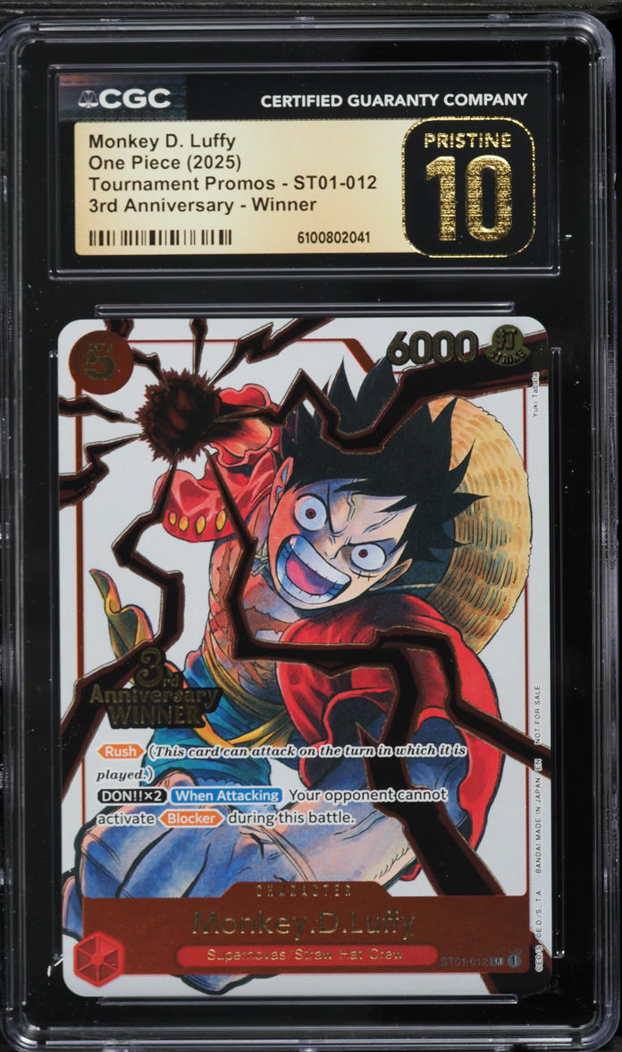 2025 One Piece Tournament Promos 3rd Anniversary Winner SR Monkey D. Luffy #ST01-012 CGC 10