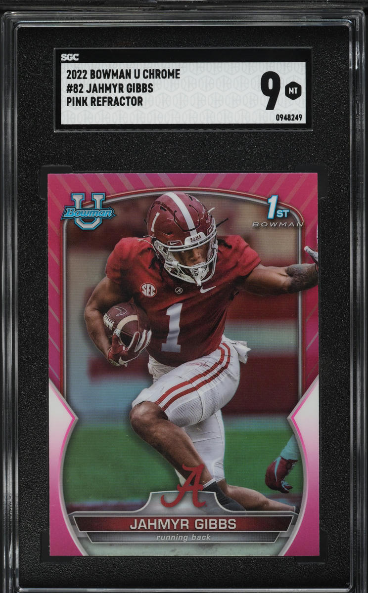 2022 Bowman Chrome University Pink Refractor Jahmyr Gibbs ROOKIE #82 SGC 9 MINT