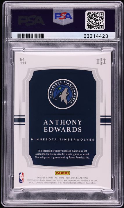 2020 National Treasures Anthony Edwards ROOKIE PATCH AUTO DNA 10 /99 #111 PSA 10 GEM MINT