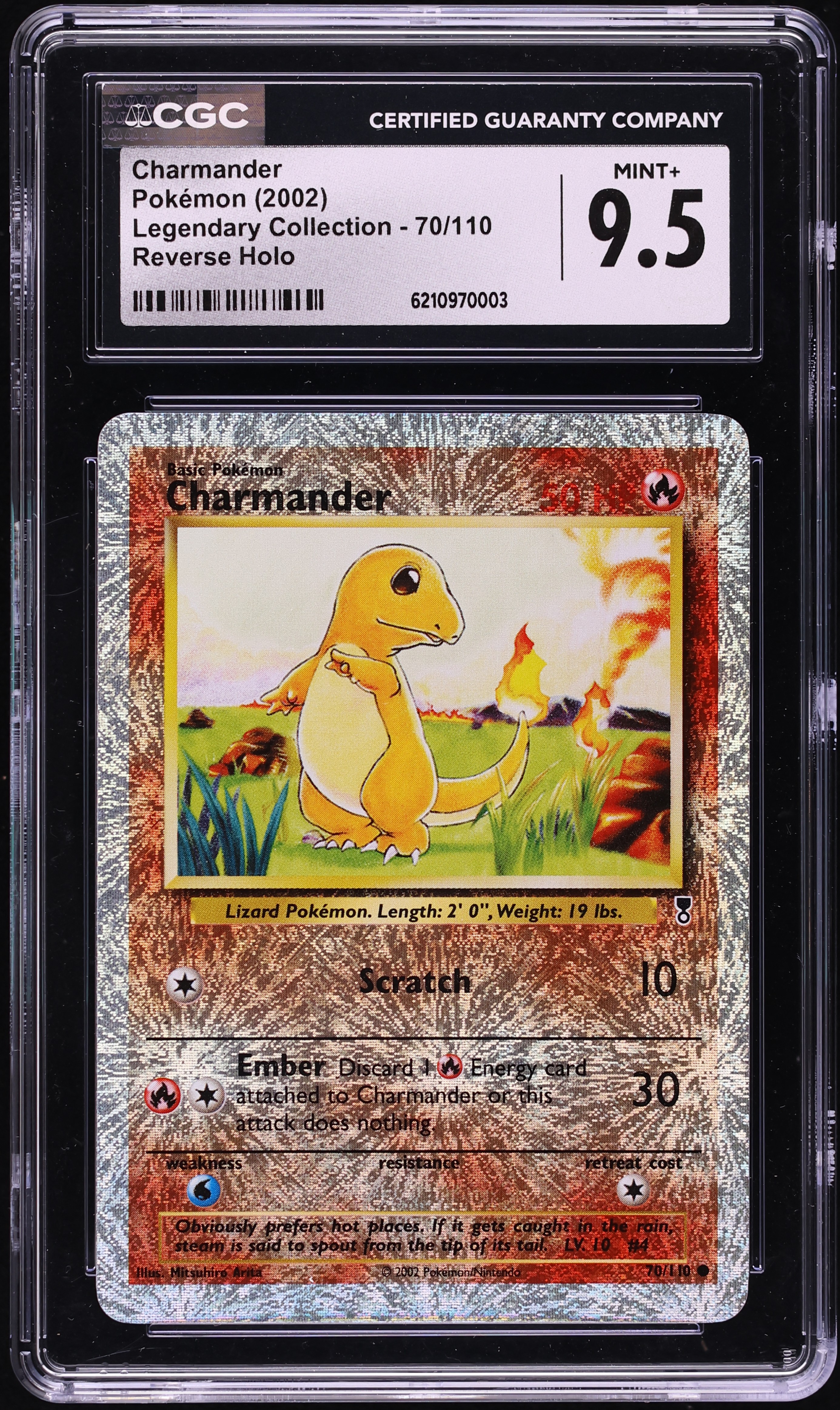 2002 Pokemon Legendary Collection Reverse Holo Charmander #70 CGC 9.5 MINT+