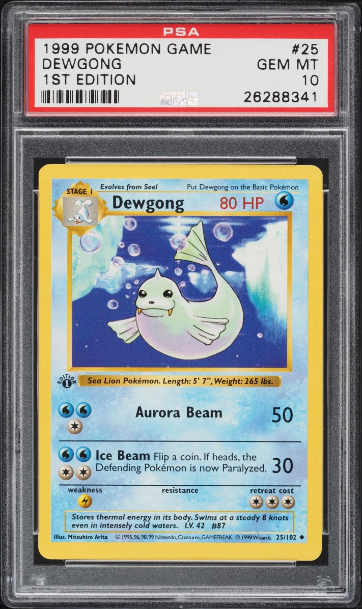 1999 Pokemon Base Set Shadowless 1st Edition Dewgong #25 PSA 10 GEM MINT