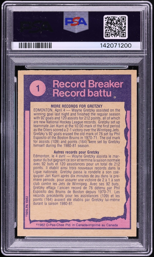 1982 O-Pee-Chee Hockey Wayne Gretzky RECORD BREAKER #1 PSA 9 MINT