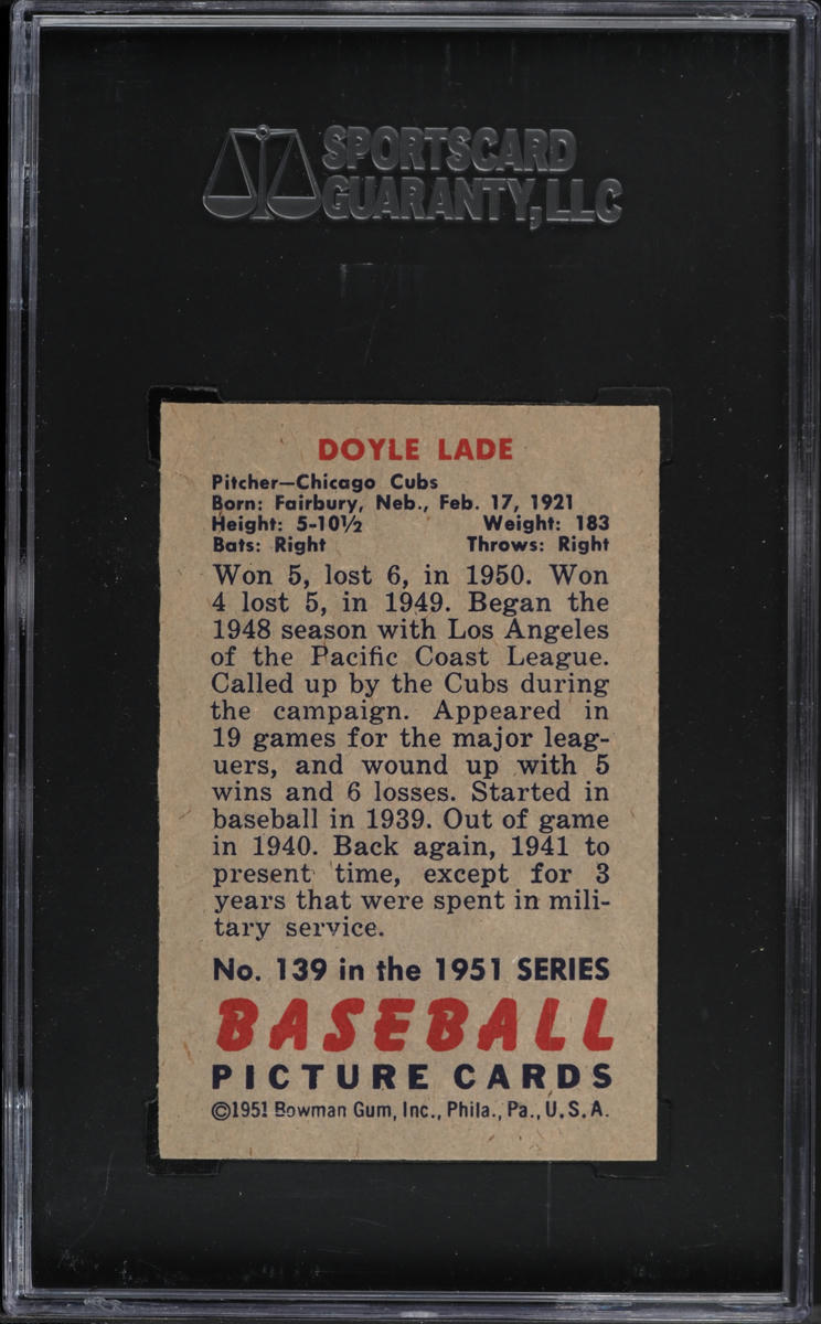 1951 Bowman Doyle Lade #139 SGC 7 NRMT